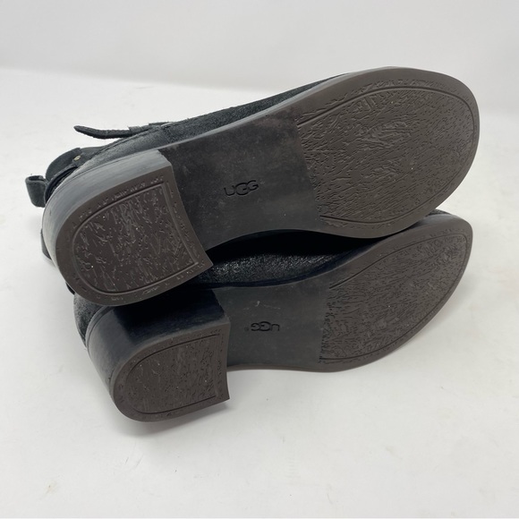 UGG Krewe Black Leather Shearling Moto Ankle Boots Size 6 - Picture 6 of 9